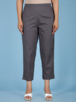 ARAMYA - Grey Soft Cotton Women Solid Pant