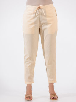 ARAMYA - Beige Soft Cotton Women Solid Pant