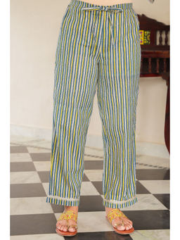 ARAMYA - Green Soft Cotton Women Striped Pant