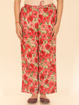 ARAMYA - Red Soft Cotton Floral Women Pant