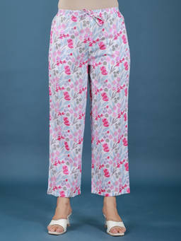 ARAMYA - Pink Soft Cotton Women Floral Pant