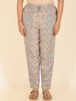 ARAMYA - Green Soft Cotton Women Geometric Pant