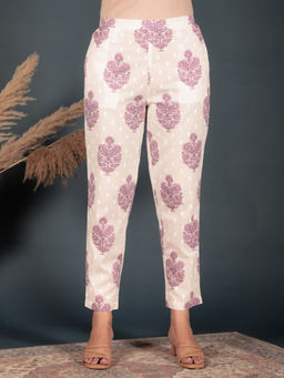 ARAMYA - White Soft Cotton Women Floral Pant