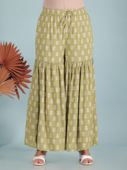 ARAMYA - Women Green Rayon Floral Sharara