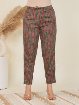 ARAMYA - Maroon Soft Cotton Women Striped Pant