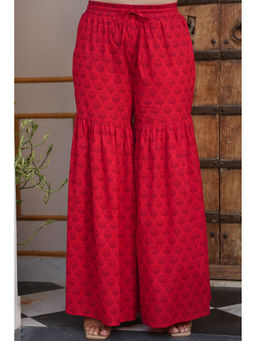 ARAMYA - Women Red Soft Cotton Floral Sharara