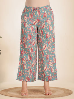 ARAMYA - Turquoise Soft Women Cotton Floral Palazzo