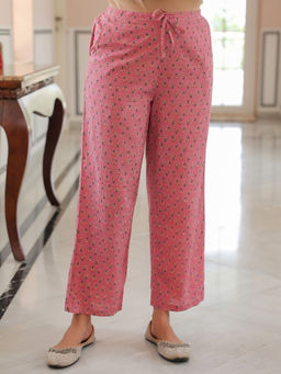 ARAMYA - Women Pink Soft Cotton Floral Pant
