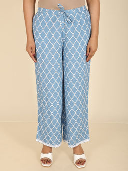 ARAMYA - Women Blue Rayon Geometric Palazzo