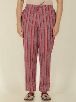 ARAMYA - Women Maroon Linen Cotton Floral Pant