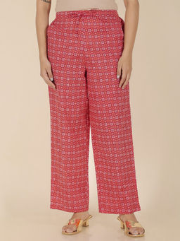 ARAMYA - Women Pink Soft Cotton Geometric Pant