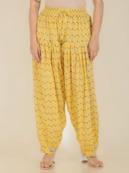 ARAMYA - Women Yellow Soft Cotton Floral Patiala
