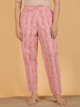 ARAMYA - Women Pink Soft Cotton Geometric Pant