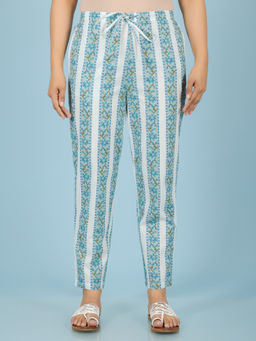 ARAMYA - Women White Soft Cotton Floral Pant