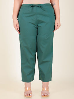 ARAMYA - Women Green Soft Cotton Solid Pant