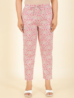 ARAMYA - Women Pink Soft Cotton Floral Pant