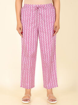 ARAMYA - Women Pink Soft Cotton Geometric Pant