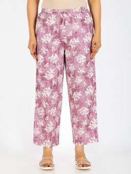 ARAMYA - Women Purple Kantha Cotton Floral Pant