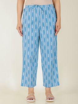 ARAMYA - Women Blue Kantha Cotton Striped Pant