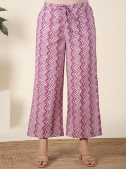 ARAMYA - Women Pink Soft Cotton Geometric Palazzo