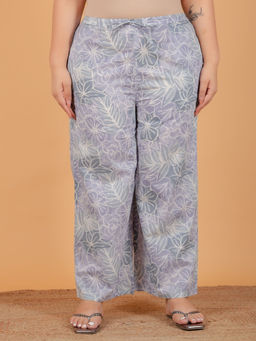 ARAMYA - Women Grey Soft Cotton Floral Palazzo