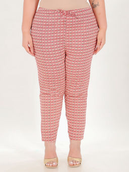 ARAMYA - Women Red Soft Cotton Striped Pant