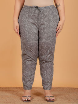 ARAMYA - Women Grey Lurex Cotton Floral Pant