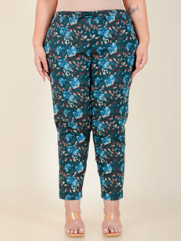 ARAMYA - Women Green Soft Cotton Floral Pant