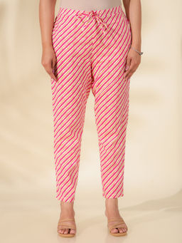 ARAMYA - Pink Soft Cotton Women Striped Pant