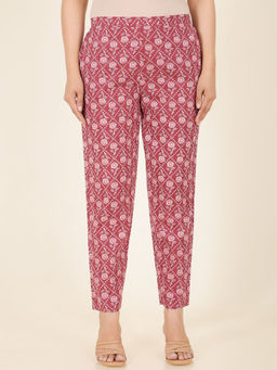 ARAMYA - Women Pink Soft Cotton Floral Pant