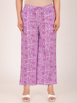 ARAMYA - Women Mauve Soft Cotton Floral Palazzo