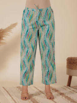 ARAMYA - Women Green Soft Cotton Geometric Pant