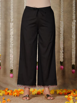 ARAMYA - Women Black Soft Cotton Solid Palazzo