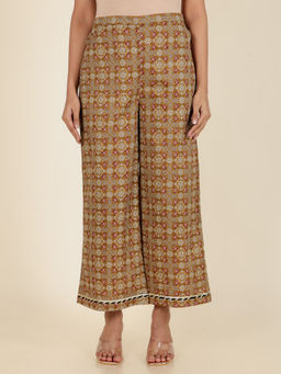 ARAMYA - Yellow Soft Women Cotton Ajrakh Palazzo