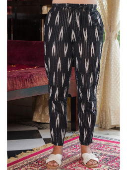ARAMYA - Black Lurex Cotton Women Ikat Pant