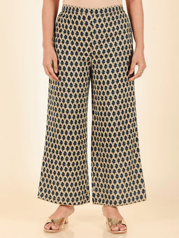 ARAMYA - Blue Soft Women Cotton Floral Palazzo