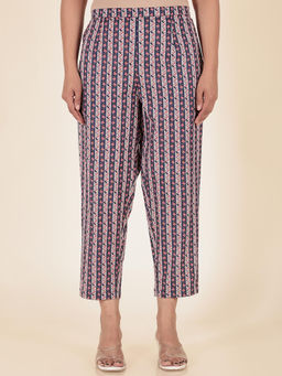 ARAMYA - Blue Soft Cotton Women Striped Pant
