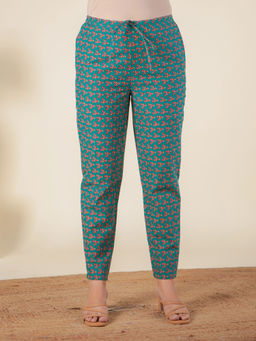 ARAMYA - Women Green Soft Cotton Floral Pant