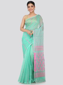 PinkLoom - Women's Soft Cotton Blend Jamdani Saree Without Blouse Piece,Green