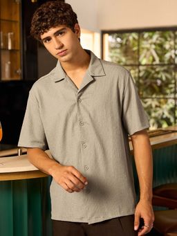 Bewakoof - Men Grey Textured Oversized Shirt