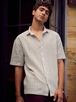 Bewakoof - Men Off White Textured Oversized Crochet Shirt