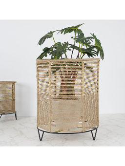 HomeTown - Boho Metal and Natural Fiber Planter Stand 42Cm in Brown Colour