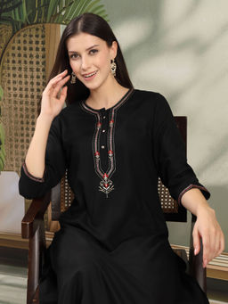 Nayam by lakshita - Black Embroidered Kurta with Pant and Bandhani Dupatta (Set of 3)