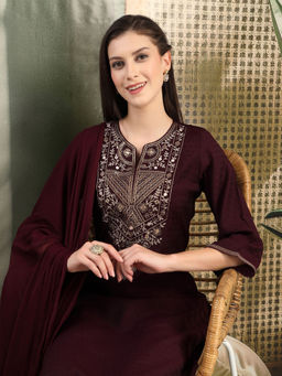 Nayam by lakshita - Solid Embroidered A-Line Kurta and Palazzo with Dupatta (Set of 3)