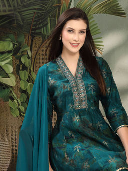 Nayam by lakshita - Abstract Printed Flared Kurta and Palazzo with Dupatta (Set of 3)