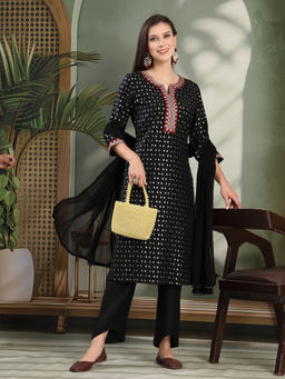 Nayam by lakshita - Geometric Printed Straight Viscose Kurta and Palazzo with Dupatta (Set of 3)