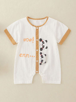 Hopscotch - Boys White Panda Print Romper