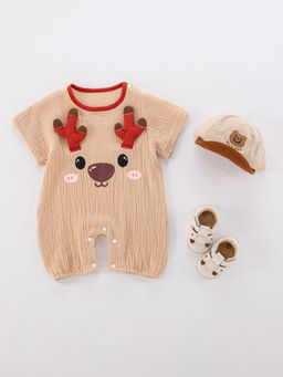 Hopscotch - Boys Beige Deer Applique Romper