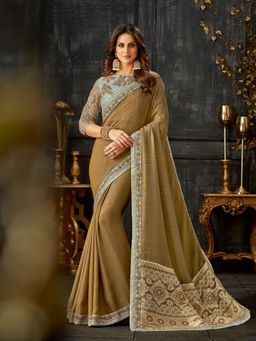 Odette - Brown Dual Tone Silk Designer Saree with Unstitched Blouse