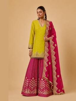 MONK & MEI - Multicolour Sharvani Kurta with Sharara and Dupatta